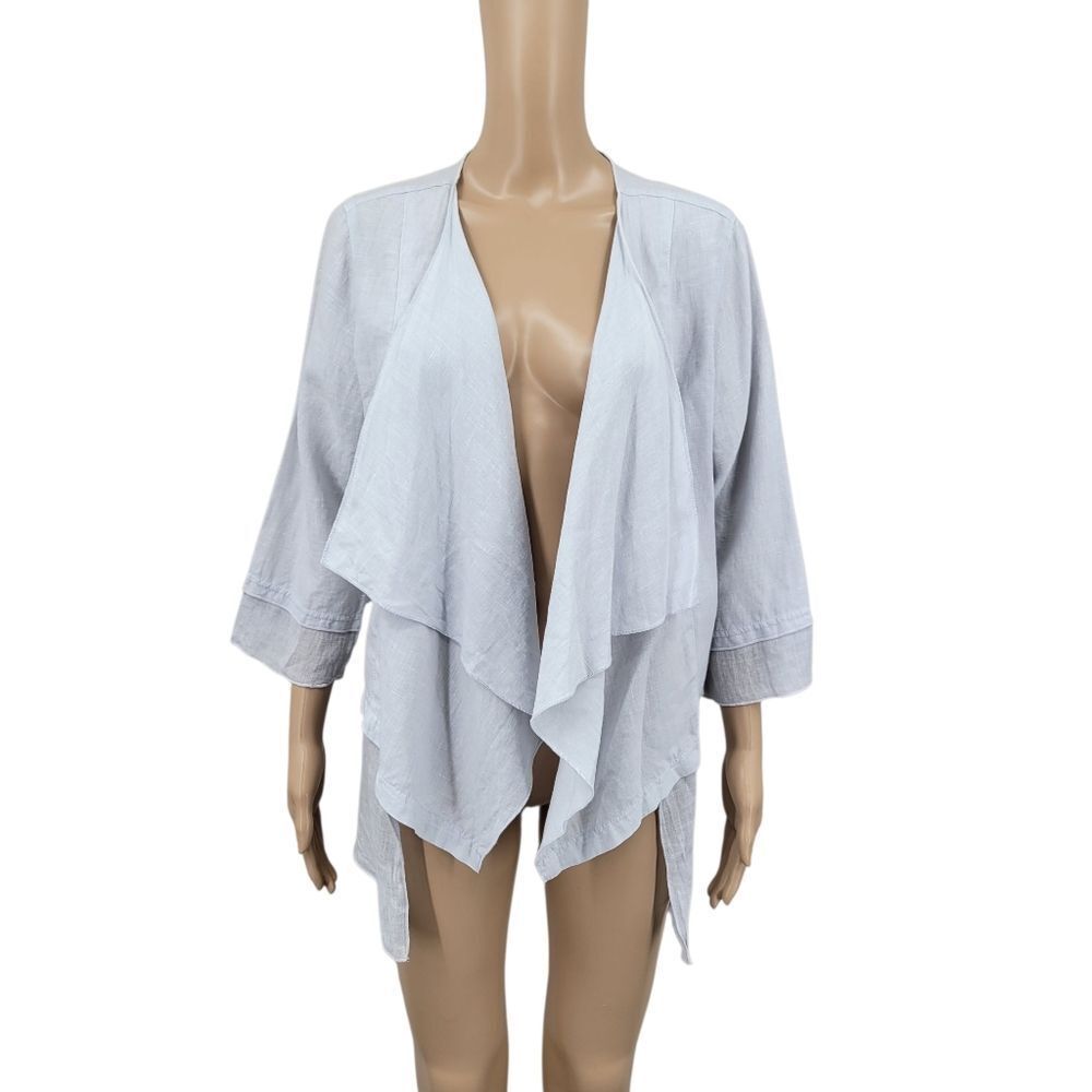 Click Linen Light Gray Draped Cardigan Topper Duster Jacket Lagenlook Neutral